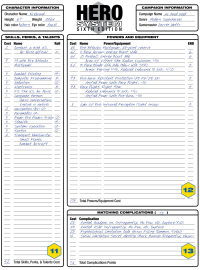 Back of character sheet